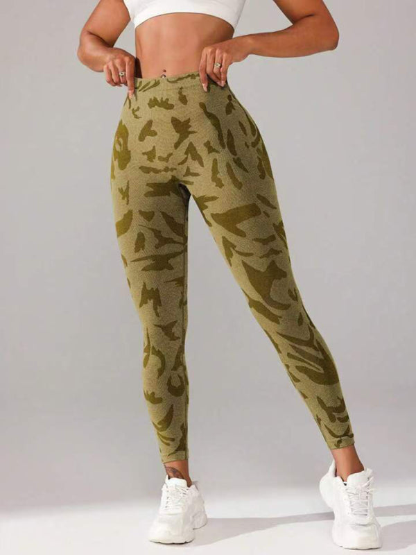 V-Waist Camouflage Peach Hip Sports Trousers – Seamless Yoga & Fitness Pants