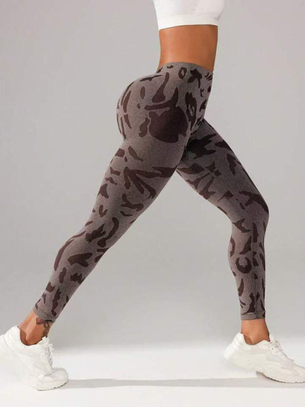 V-Waist Camouflage Peach Hip Sports Trousers – Seamless Yoga & Fitness Pants