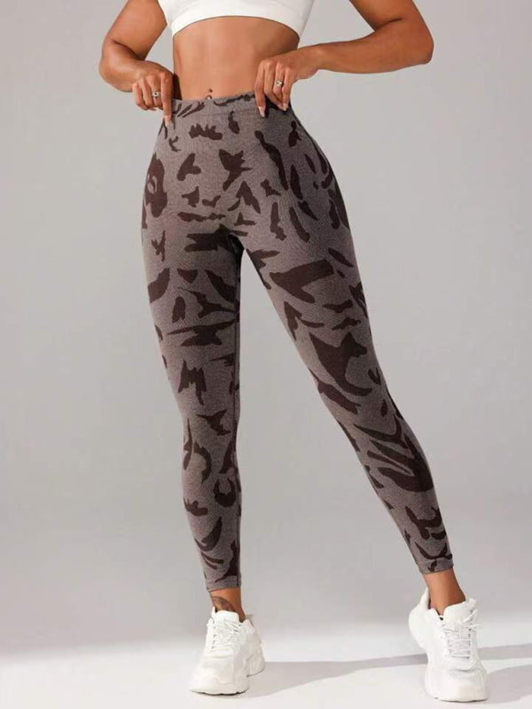 V-Waist Camouflage Peach Hip Sports Trousers – Seamless Yoga & Fitness Pants