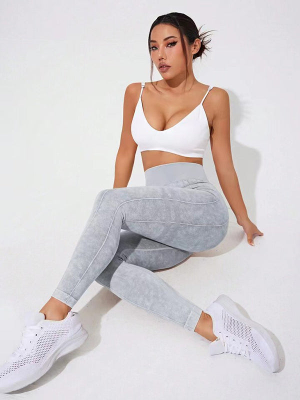 Frosted Peach Wash Hip Trousers: Trendy Sports Tights & Leggings