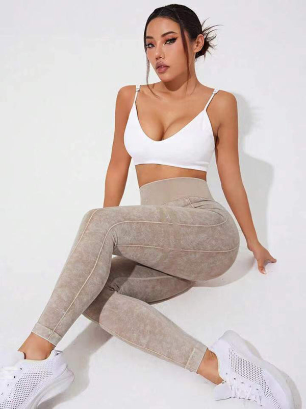 Frosted Peach Wash Hip Trousers: Trendy Sports Tights & Leggings