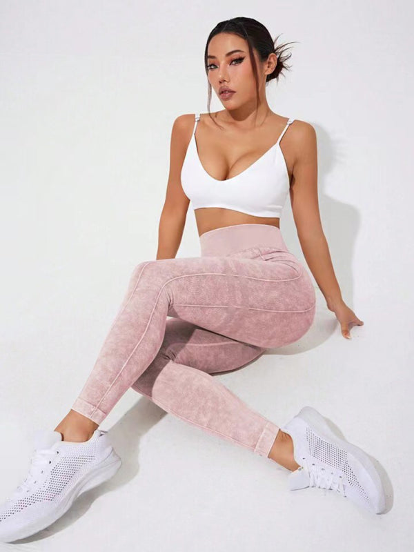 Frosted Peach Wash Hip Trousers: Trendy Sports Tights & Leggings