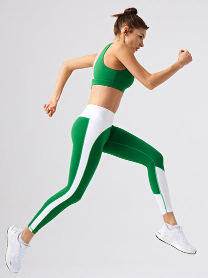 Eco-Friendly Recycled Fabric Contrast Color Yoga Pants & Fitness Leggings for Outdoor Running