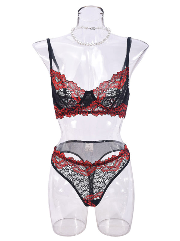 Contrast color lace bra sexy lingerie set