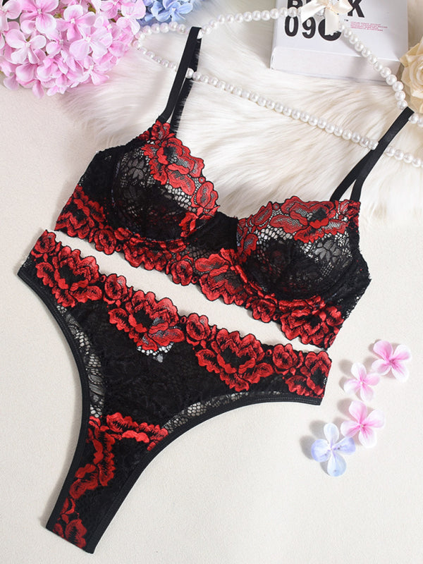 Contrast color lace bra sexy lingerie set