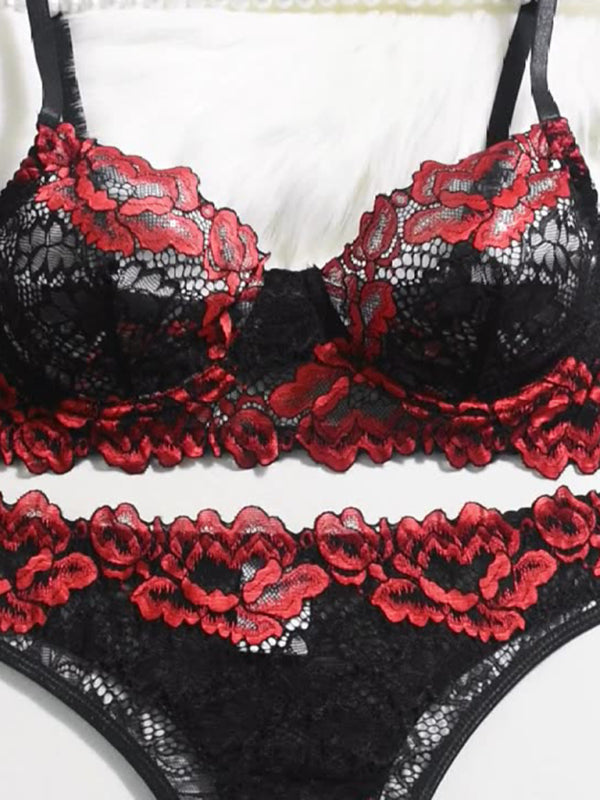 Contrast color lace bra sexy lingerie set