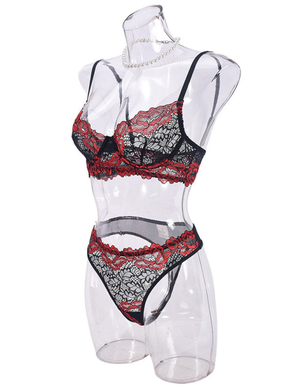 Contrast color lace bra sexy lingerie set