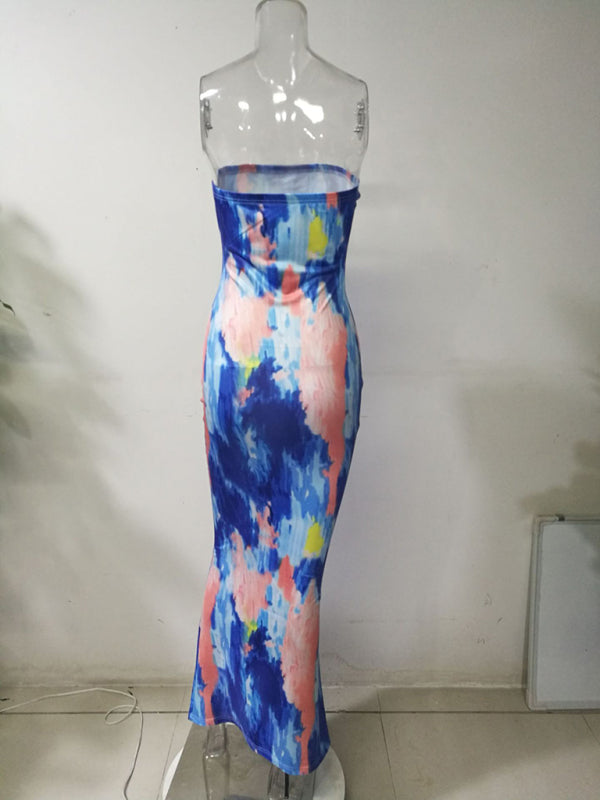 New arrival ladies colorful tie-dye off-shoulder wrap dress