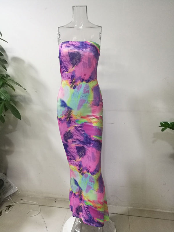 New arrival ladies colorful tie-dye off-shoulder wrap dress