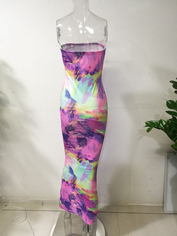 New arrival ladies colorful tie-dye off-shoulder wrap dress