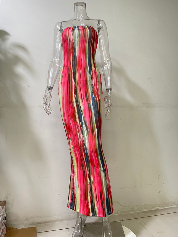 New arrival ladies colorful tie-dye off-shoulder wrap dress