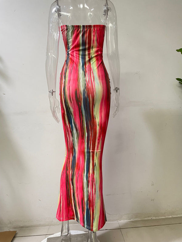 New arrival ladies colorful tie-dye off-shoulder wrap dress