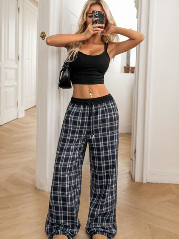 Fashionable daily wear plaid loose casual pants