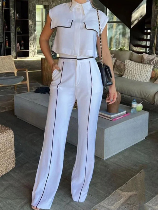 New fashion casual solid color loose trousers two-piece set