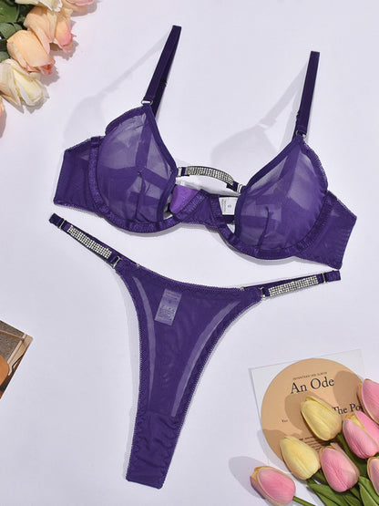 Mesh see-through handmade hot diamond sexy lingerie set