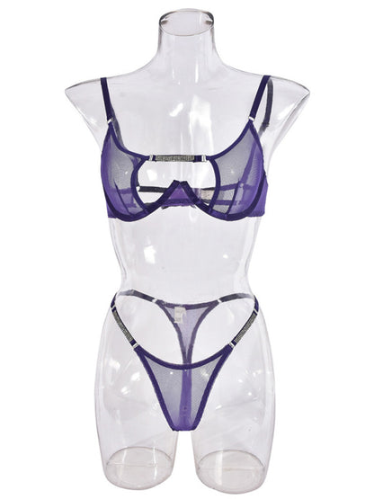 Mesh see-through handmade hot diamond sexy lingerie set
