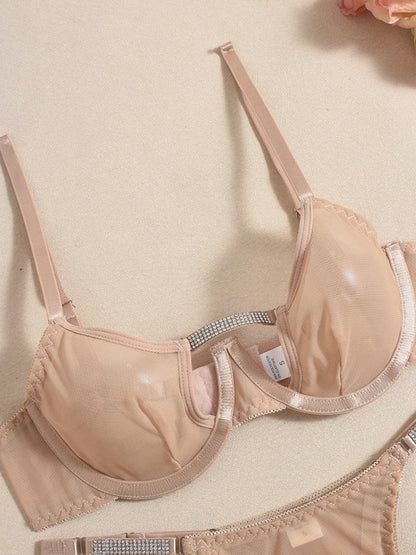 Mesh see-through handmade hot diamond sexy lingerie set