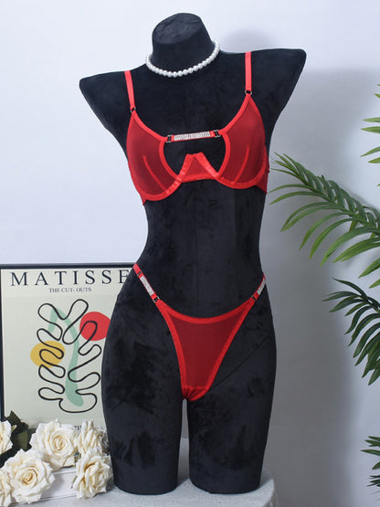 Mesh see-through handmade hot diamond sexy lingerie set