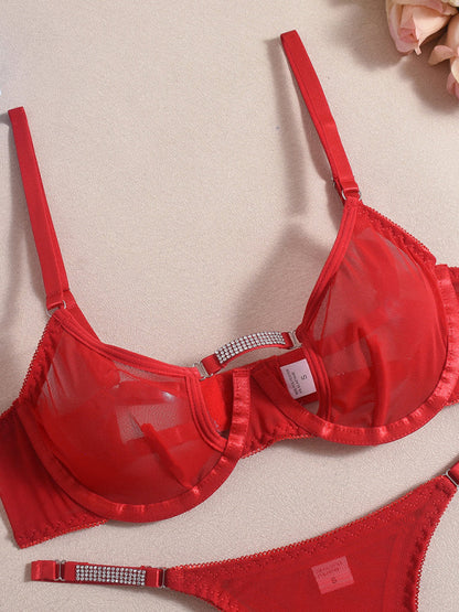 Mesh see-through handmade hot diamond sexy lingerie set