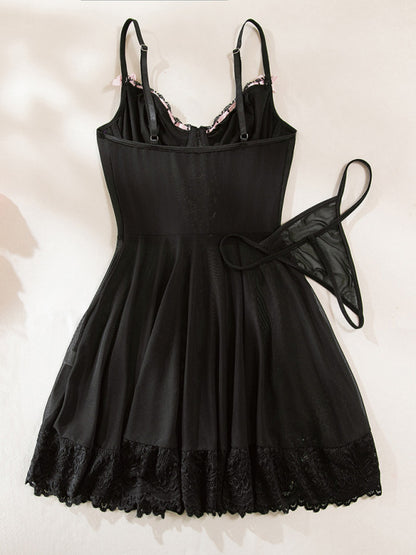 Lace Stitching Nightdress Set – Two-Piece Dress with Bow Ribbon Detailing