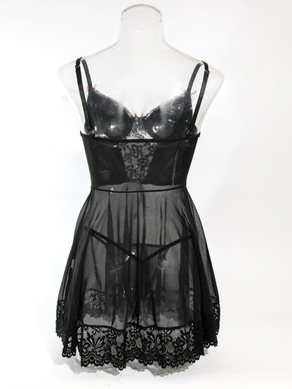 Lace Stitching Nightdress Set – Two-Piece Dress with Bow Ribbon Detailing
