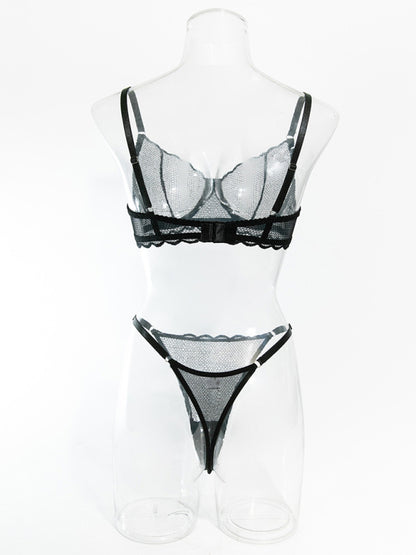 New hollow perspective gathered sexy wave lace underwear set