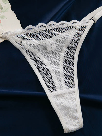 New hollow perspective gathered sexy wave lace underwear set
