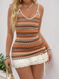 New style seaside holiday short skirt ethnic color stripe knitted suspender dress