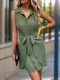 Solid color sleeveless shirt dress with laces