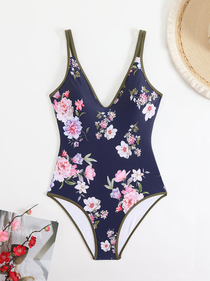 Floral Print Sexy Sports One-Piece Swimsuit Bikini
