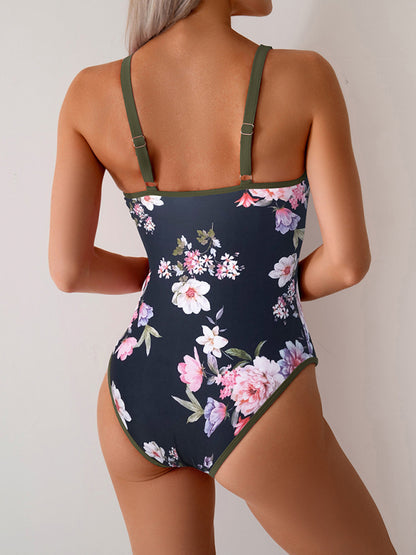 Floral Print Sexy Sports One-Piece Swimsuit Bikini