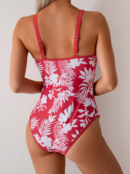 Floral Print Sexy Sports One-Piece Swimsuit Bikini