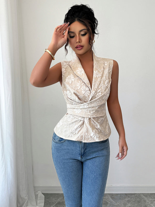 Simple Deep V Drawstring Tank Top