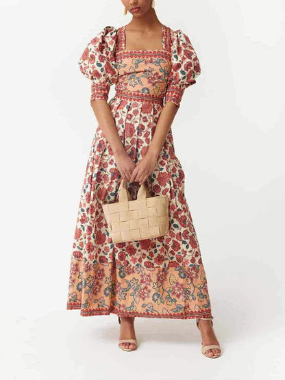 Casual Print Top Square Neck Skirt Two-Piece Set