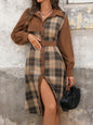 Casual retro shirt collar plaid patchwork dress