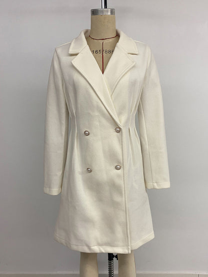 Elegant Chanel style solid color wool coat with pearl buttons