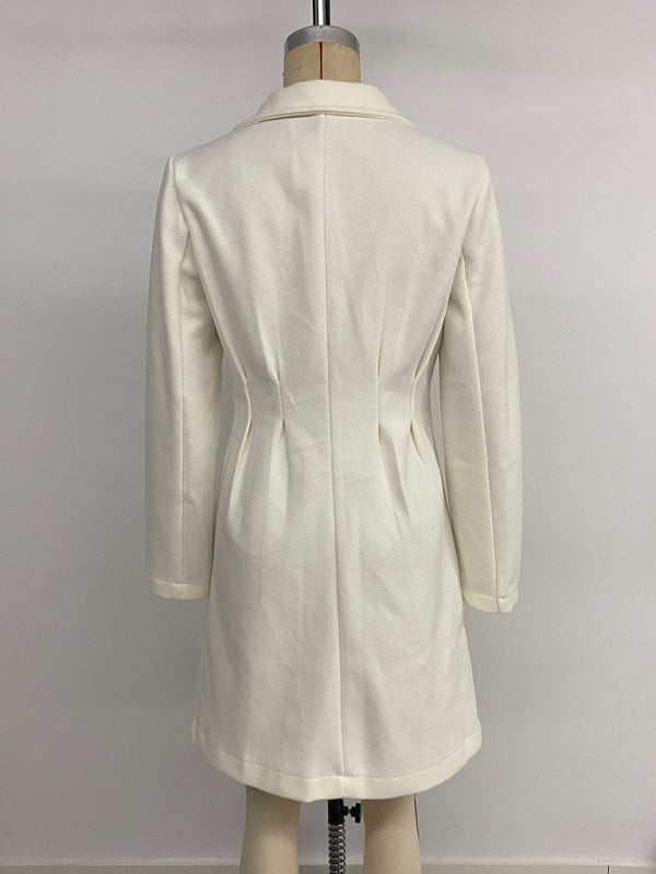 Elegant Chanel style solid color wool coat with pearl buttons
