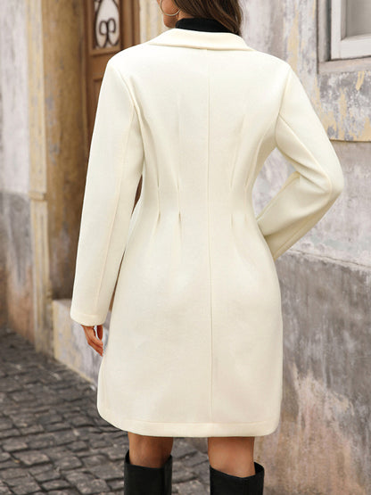 Elegant Chanel style solid color wool coat with pearl buttons