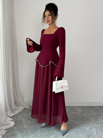 Simple square neck long sleeve dress