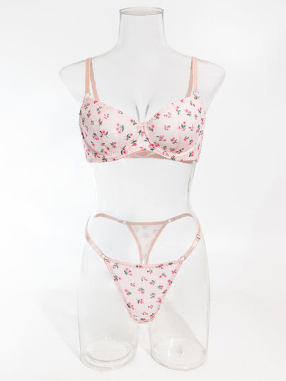 Sexy pastoral floral knitted lingerie set