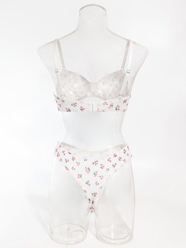 Sexy pastoral floral knitted lingerie set