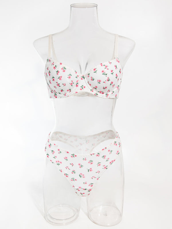 Sexy pastoral floral knitted lingerie set