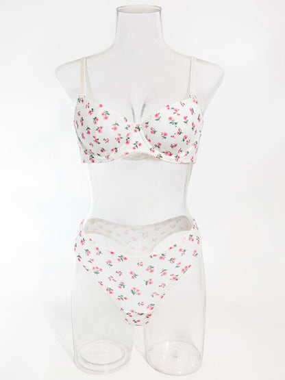 Sexy pastoral floral knitted lingerie set