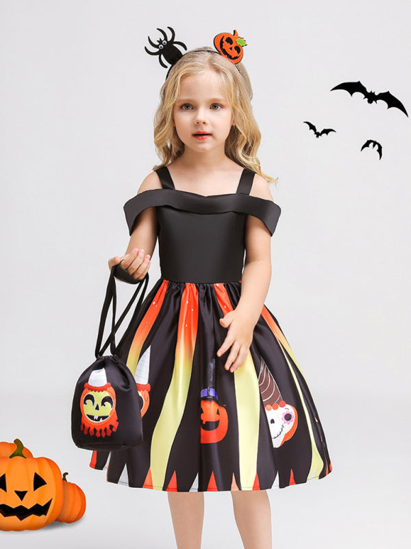 Halloween children's clothing, girls cosplay witch pumpkin performance dress princess dress