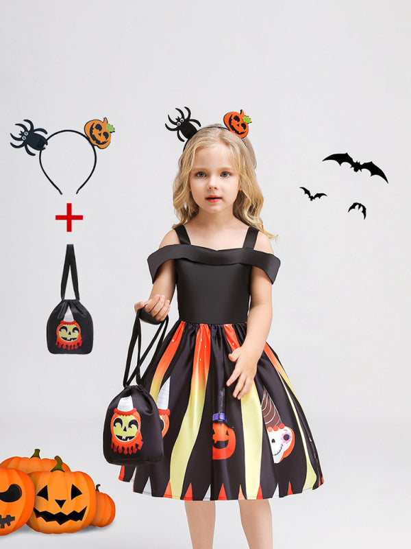 Halloween children's clothing, girls cosplay witch pumpkin performance dress princess dress