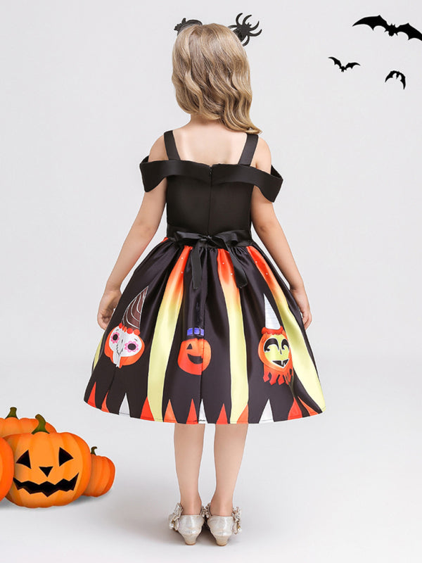 Halloween children's clothing, girls cosplay witch pumpkin performance dress princess dress