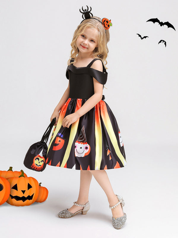 Halloween children's clothing, girls cosplay witch pumpkin performance dress princess dress