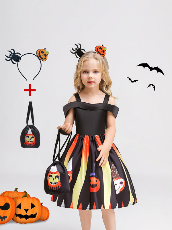 Halloween children's clothing, girls cosplay witch pumpkin performance dress princess dress