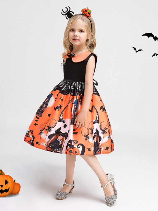 Halloween children's clothing, girls cosplay witch pumpkin performance dress princess dress