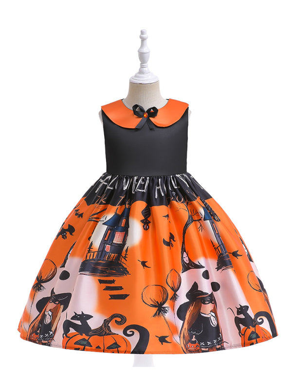 Halloween children's clothing, girls cosplay witch pumpkin performance dress princess dress